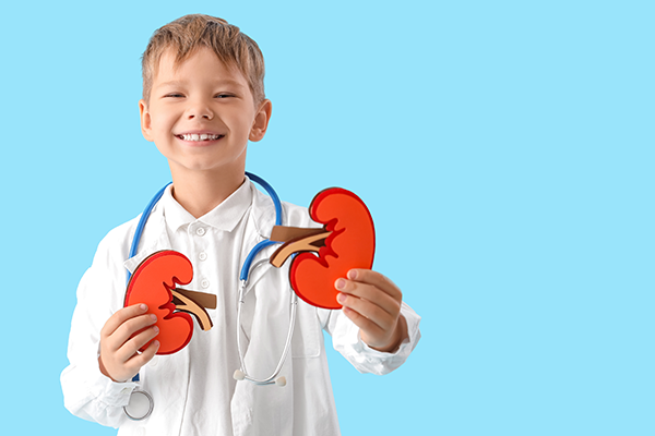 Stock image of a child holding drawings of kidneys